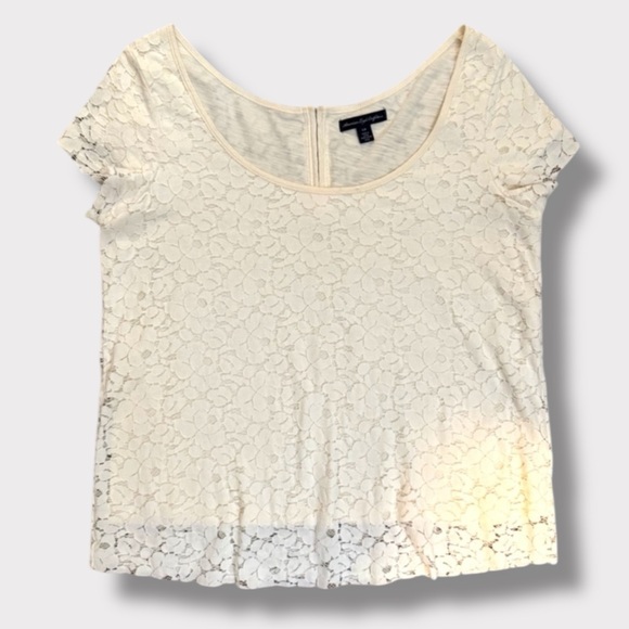 American Eagle Outfitters Cream Lace Blouse Cap Sleeve Scoop Neck Women’s Small - Picture 1 of 7
